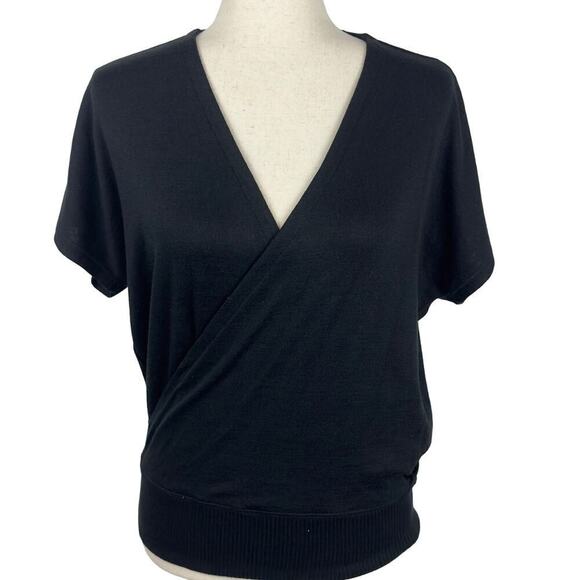 RAG & BONE FAUX WRAP V-NECK SHORT SLEEVE TOP IN BLACK NWT WOMEN'S SIZE SMALL - Picture 1 of 11